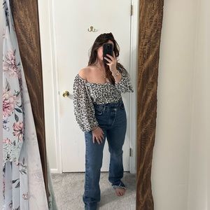 EXPRESS Off the Shoulder Black and White Floral Top